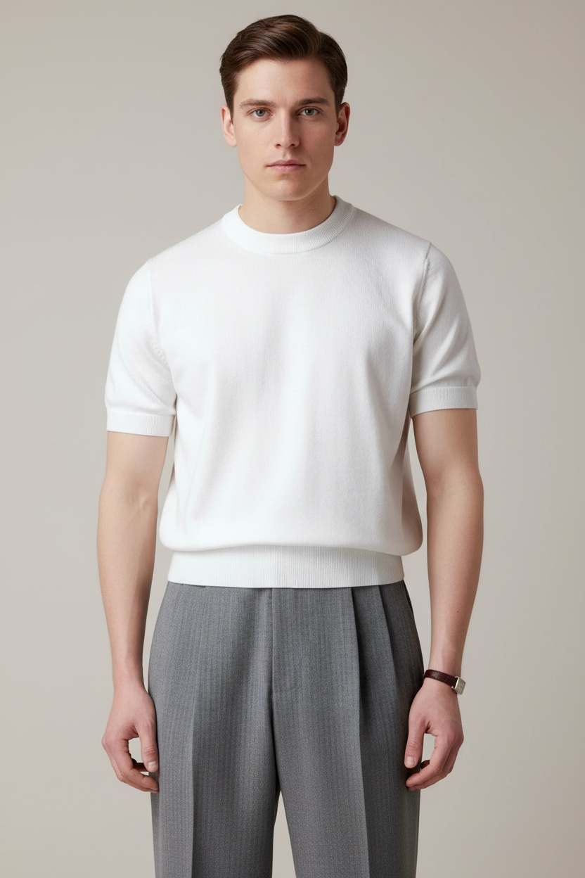 Round Neck Short Sleeve Knitted T-shirt