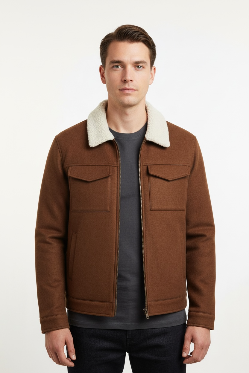 Men's Lamb Fur Collar Splicing Coat