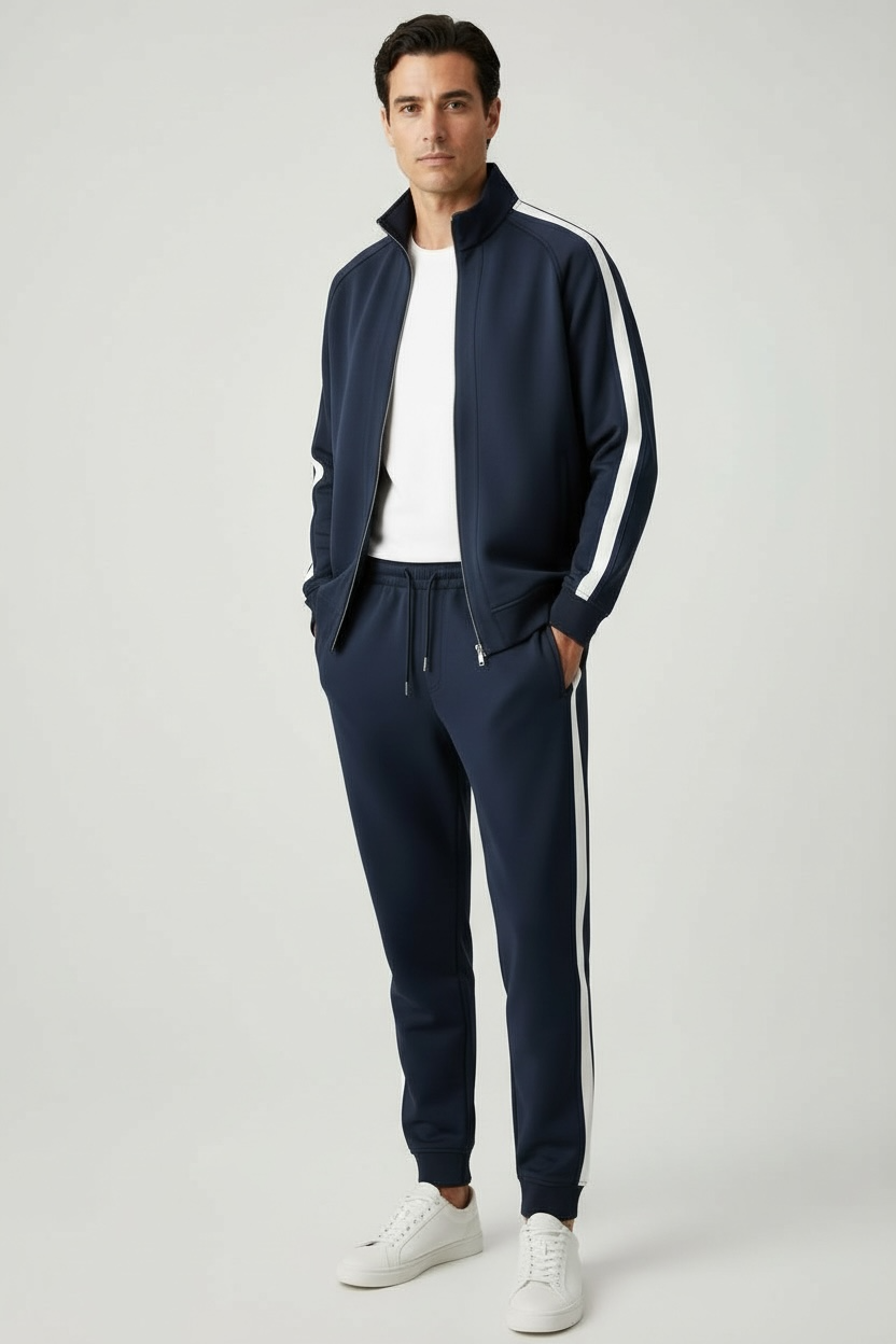 Men's Casual Fleece Padded Coat Trousers Suit