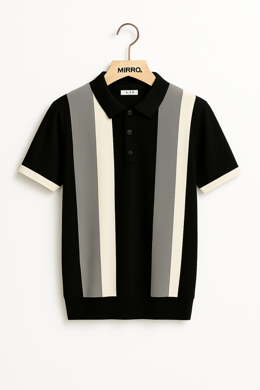Short Sleeve Men's Vintage Stripe Personality Zipper Half Sleeve