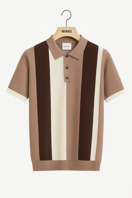 Short Sleeve Men's Vintage Stripe Personality Zipper Half Sleeve