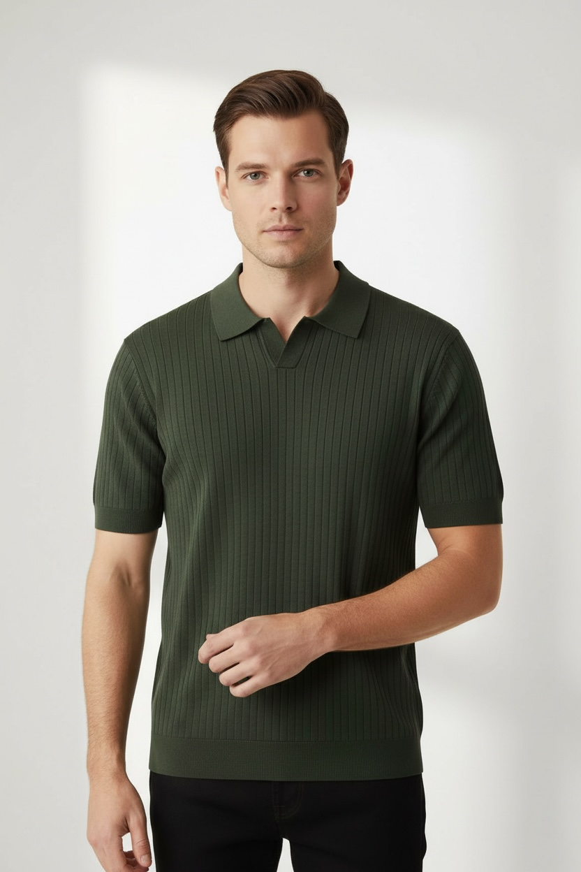 American Lapel Sunken Stripe Jacquard Sweater