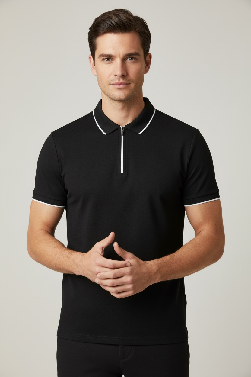 Solid Color Zipper High Quality POLO Men's Short Sleeve