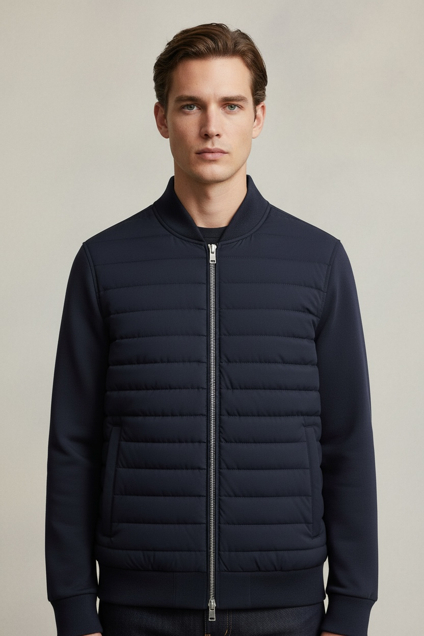 Lightweight Stand Collar Coat For Men Fashion Stitching Knitted Jacket Winter Outwear