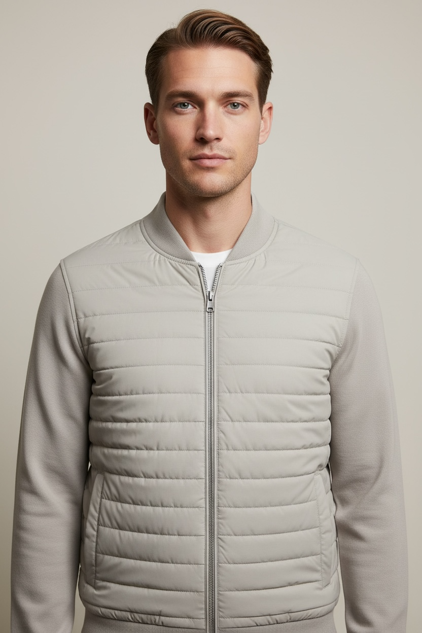 Lightweight Stand Collar Coat For Men Fashion Stitching Knitted Jacket Winter Outwear