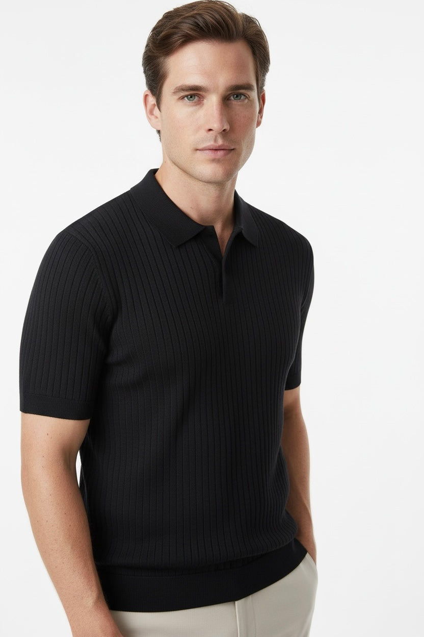 American Lapel Sunken Stripe Jacquard Sweater