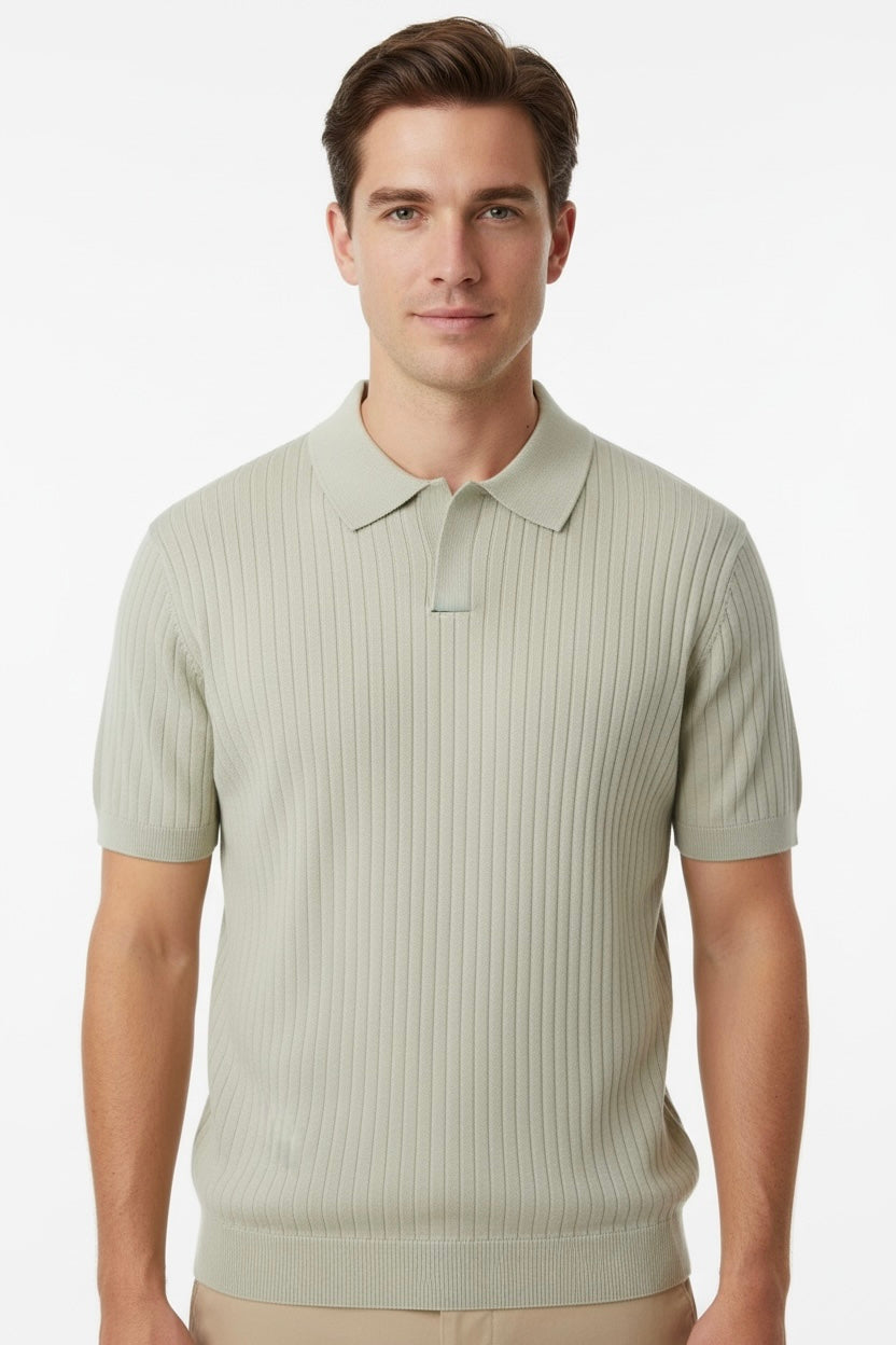 American Lapel Sunken Stripe Jacquard Sweater