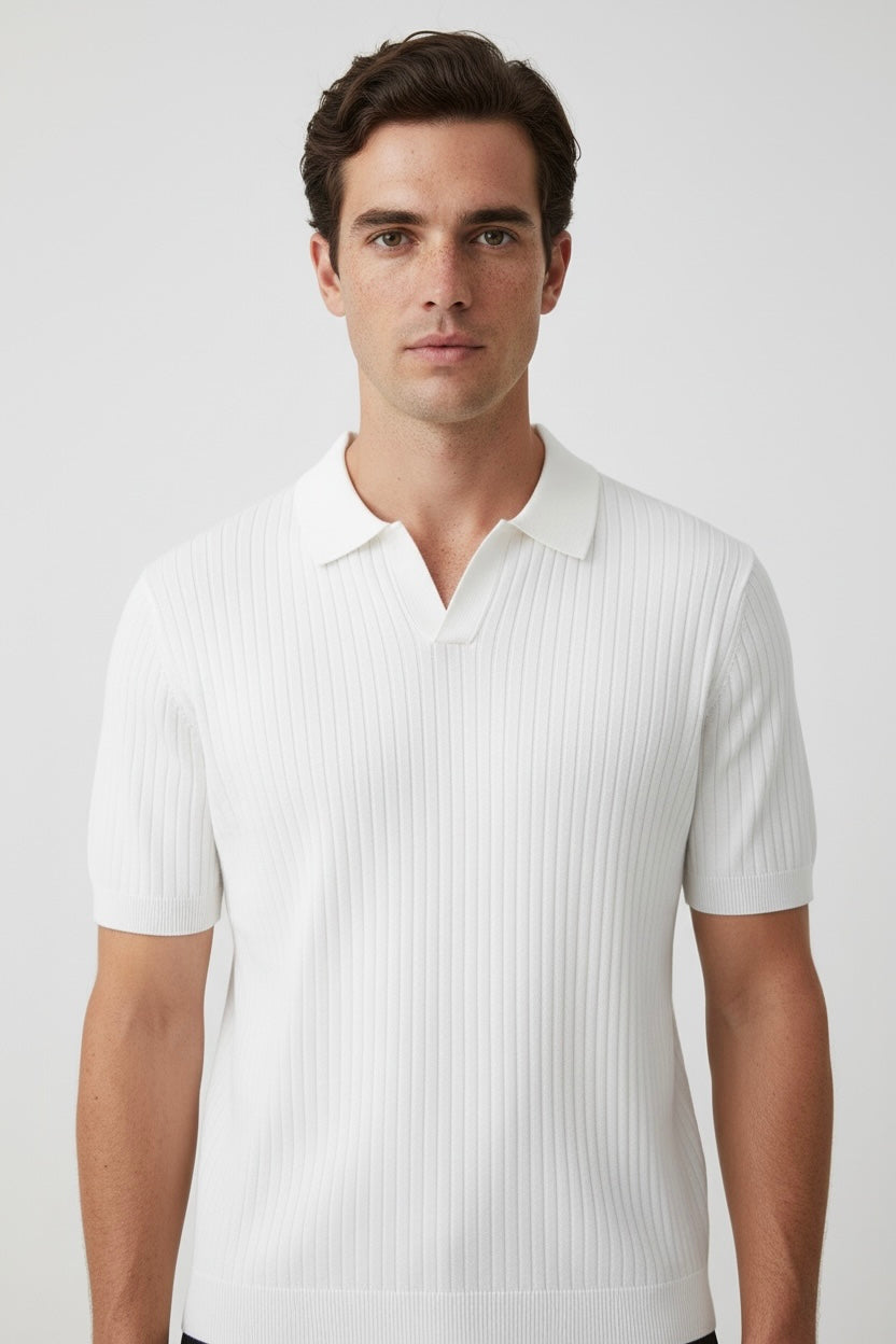 American Lapel Sunken Stripe Jacquard Sweater