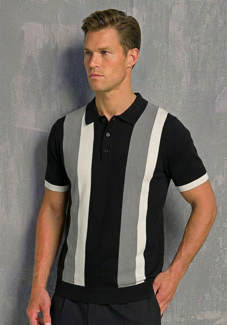 Contrast Stripe Zip Polo