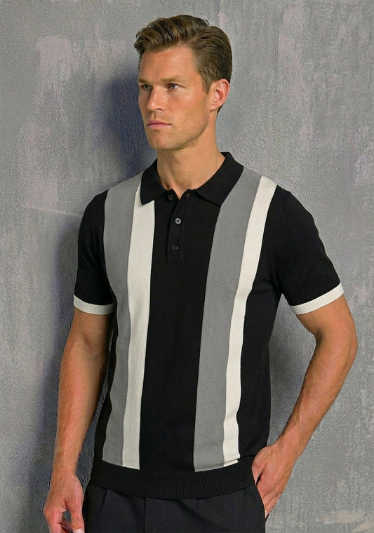 Contrast Stripe Zip Polo