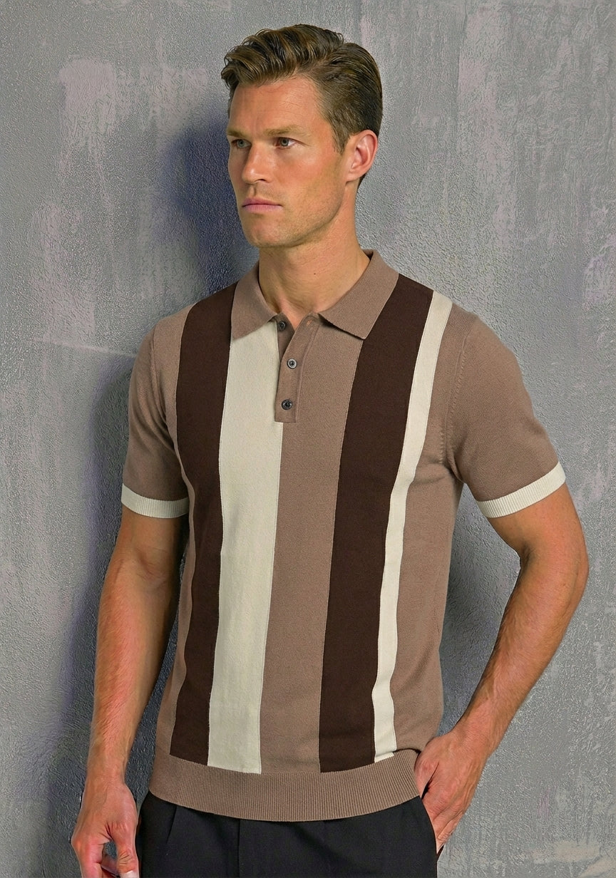 Contrast Stripe Zip Polo