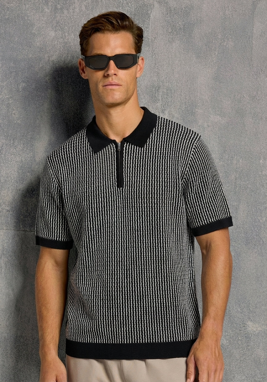 Geometric Zip Polo