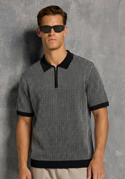 Geometric Zip Polo