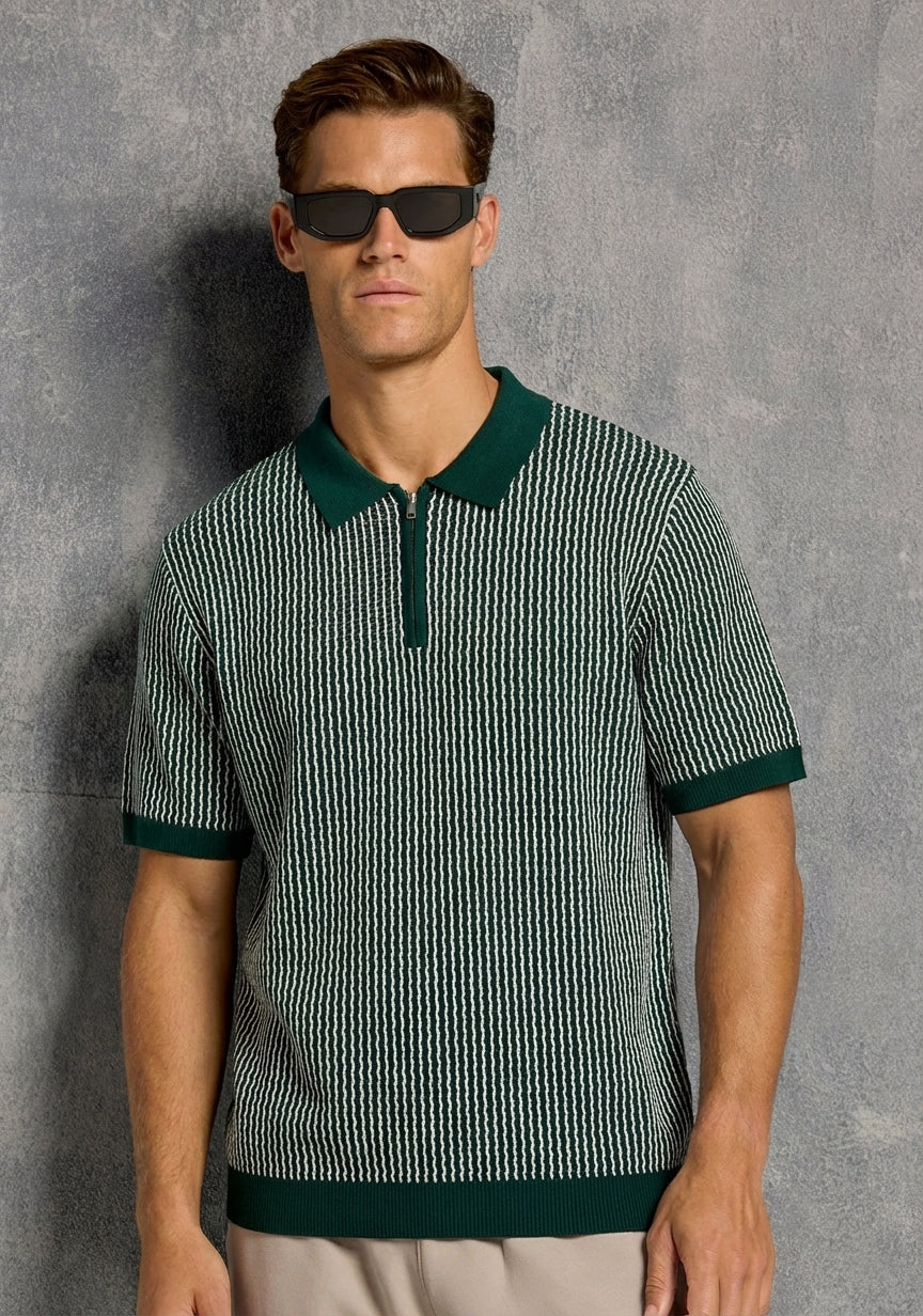 Geometric Zip Polo