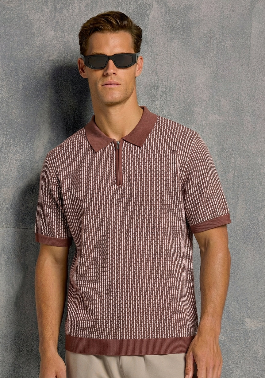 Geometric Zip Polo