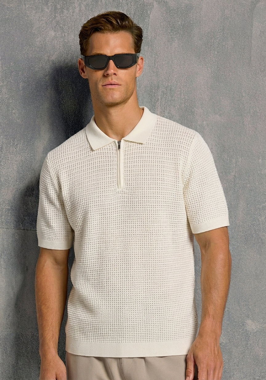Geometric Zip Polo