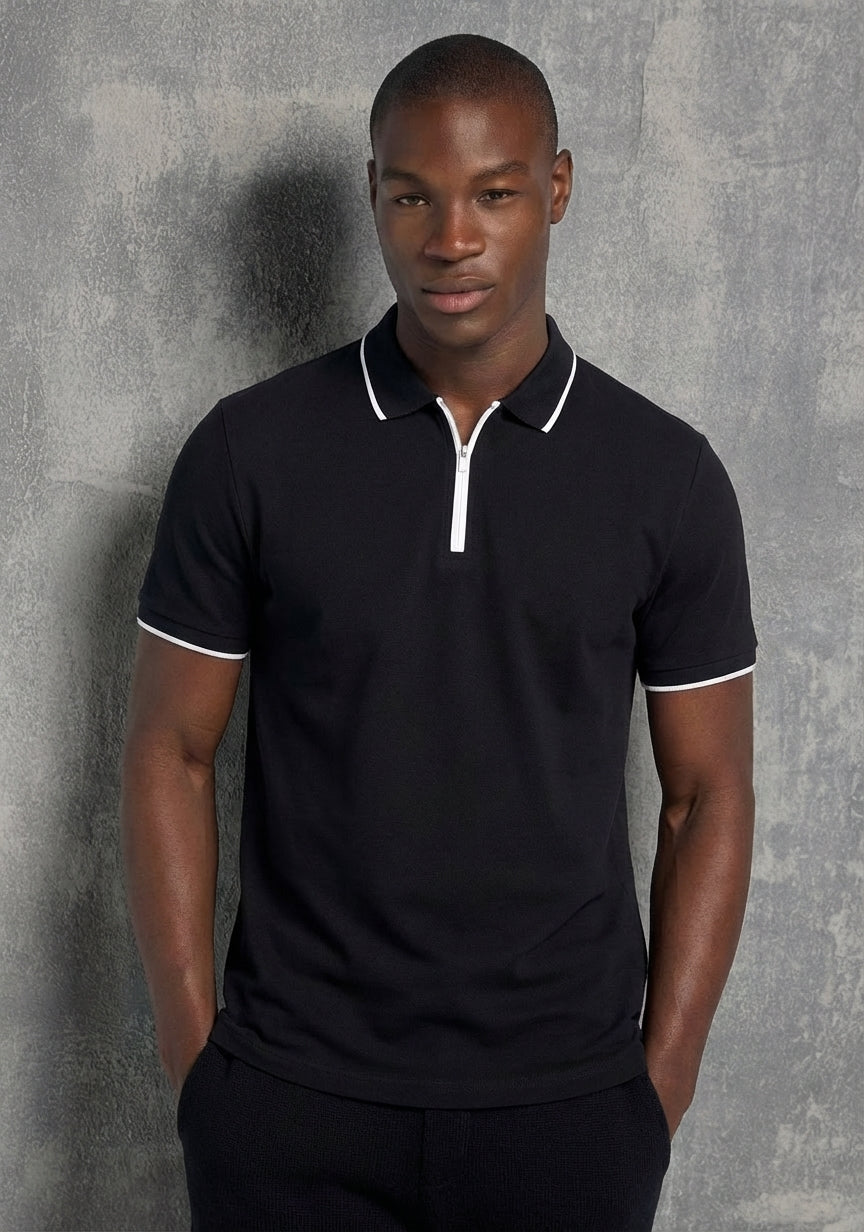 Zip Polo with Contrast Trim