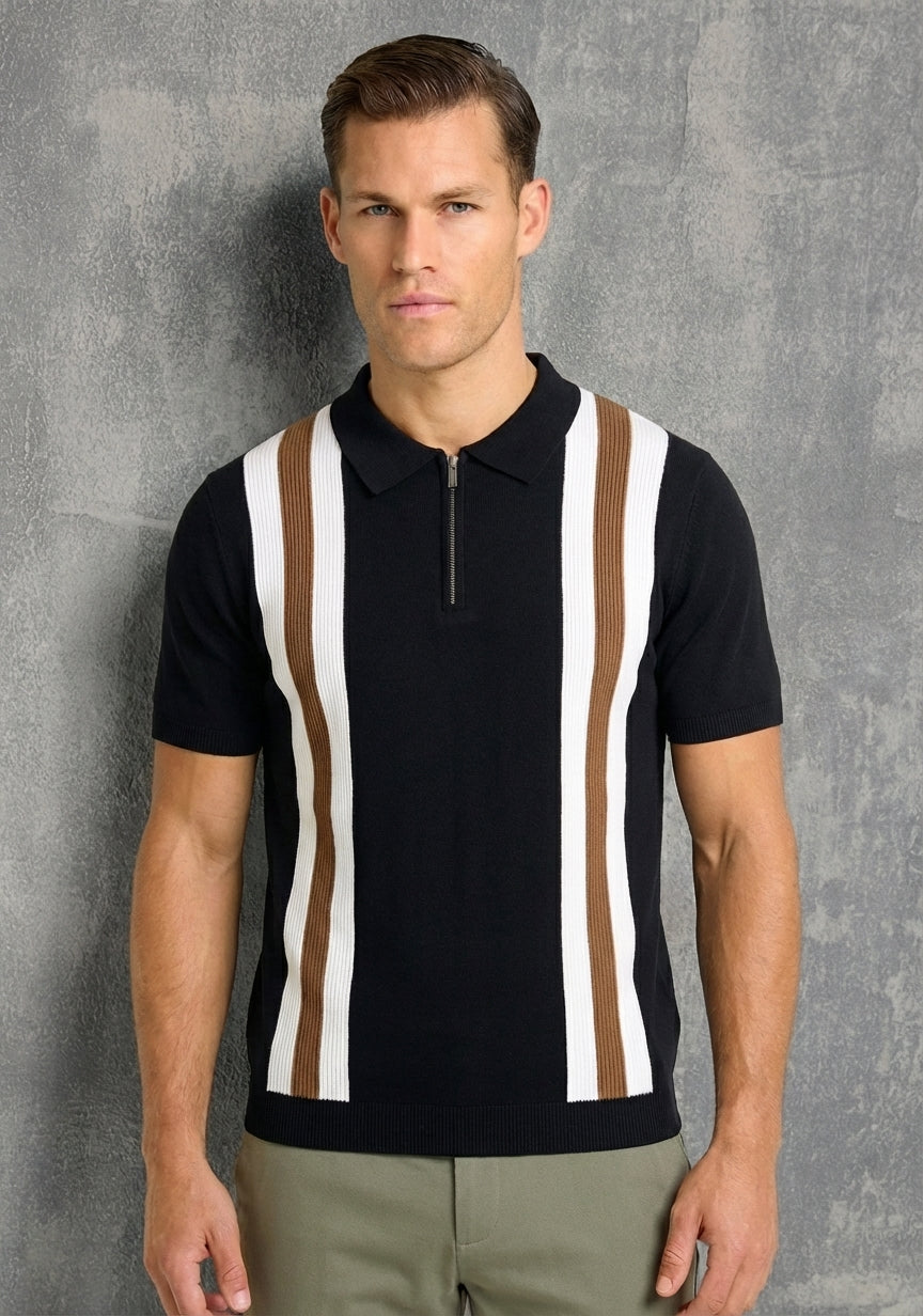 Contrast Stripe Zip Polo