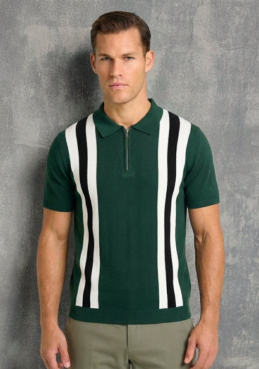 Contrast Stripe Zip Polo