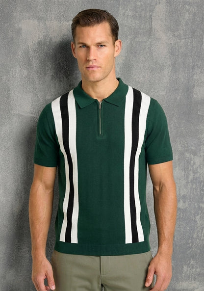 Contrast Stripe Zip Polo