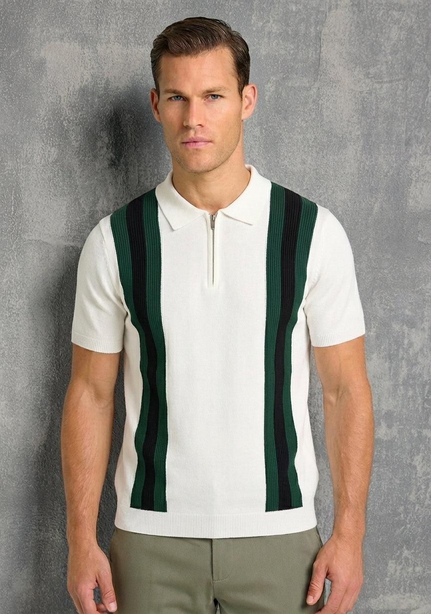 Contrast Stripe Zip Polo
