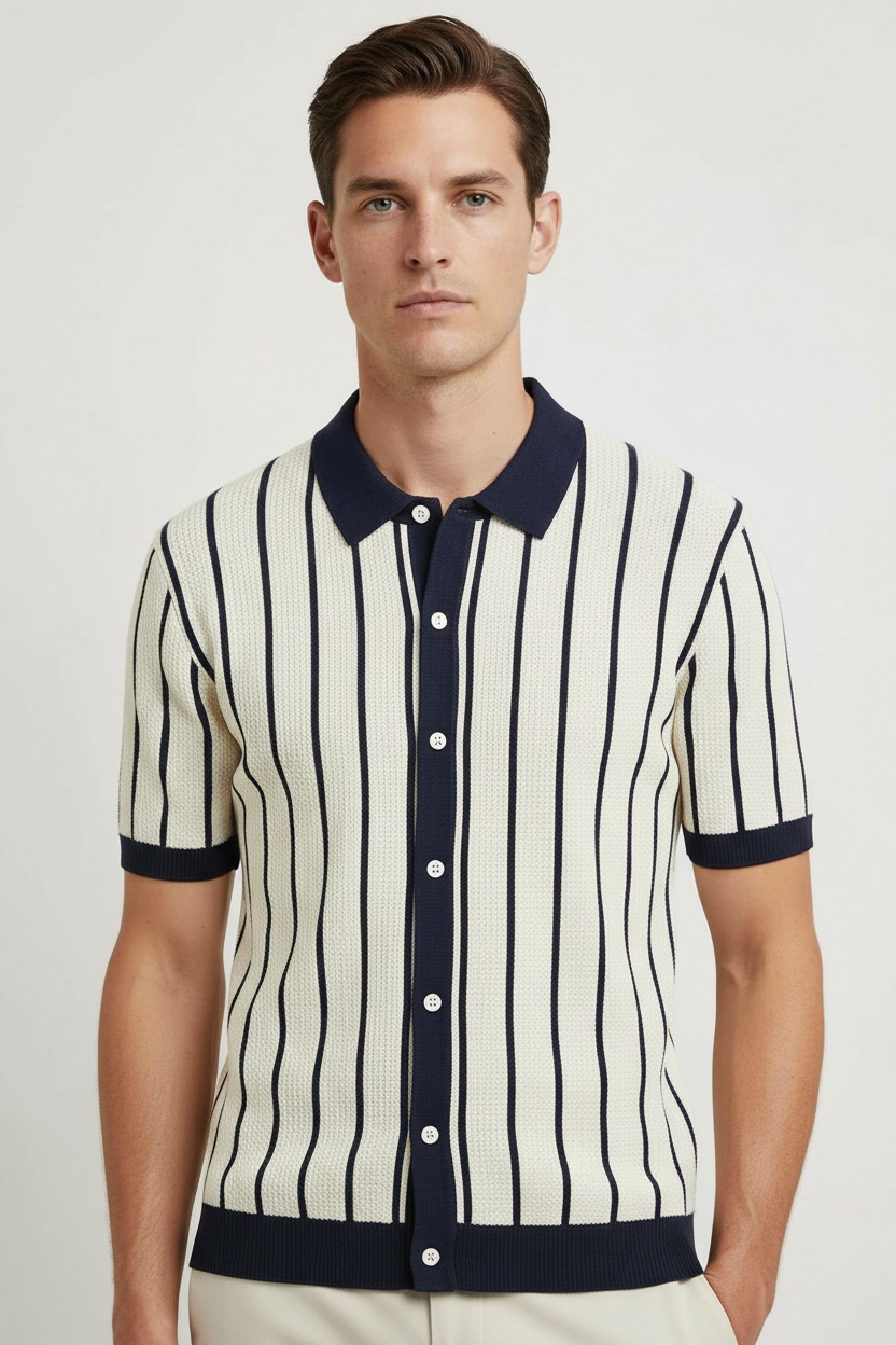 Men's Solid Color Short Sleeve Lapel Knitted