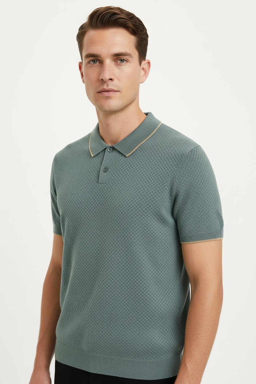 Men's Cashmere Sweater Lapel Pullover Shirt Collar Solid Color Wool Knitted With Short Sleeves