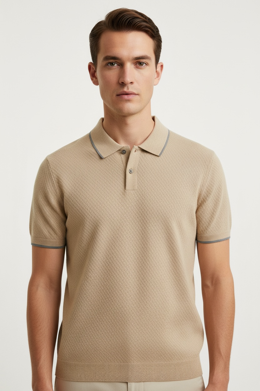 Men's Cashmere Sweater Lapel Pullover Shirt Collar Solid Color Wool Knitted With Short Sleeves