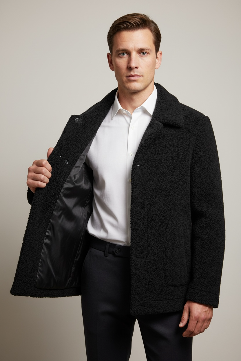 Double-sided Fleece Men's Lambswool Wool Coat Jacket