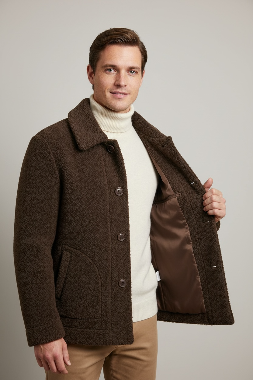 Double-sided Fleece Men's Lambswool Wool Coat Jacket