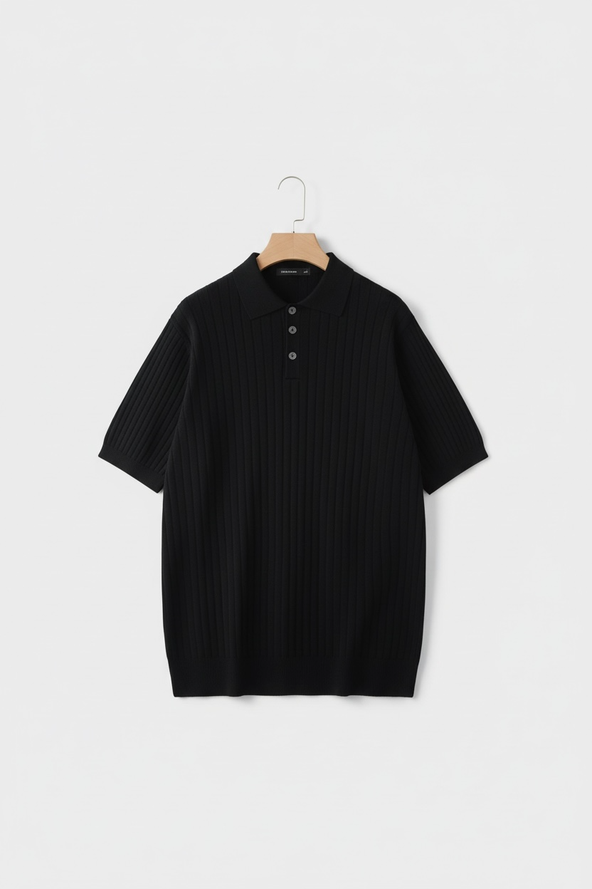 Knitted Solid Color Polo Collar Base Short Sleeve