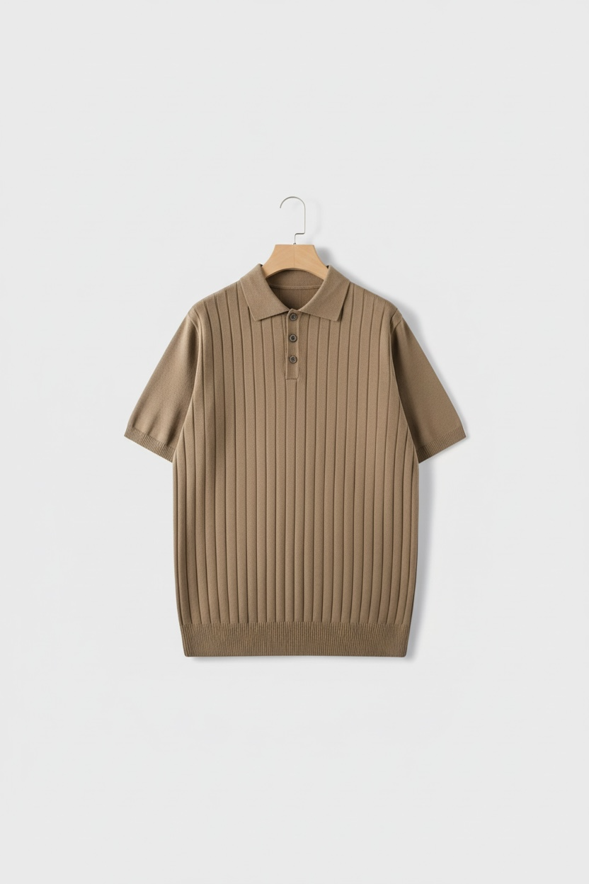 Knitted Solid Color Polo Collar Base Short Sleeve