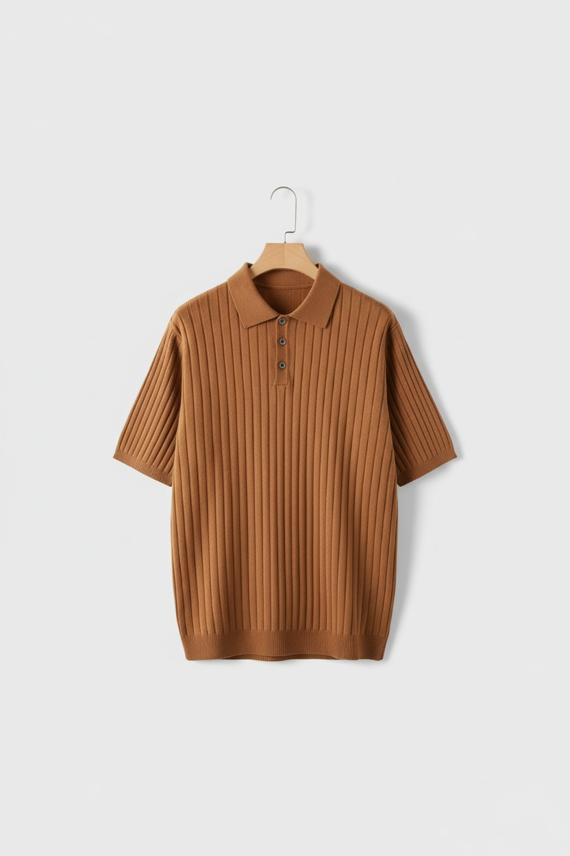 Knitted Solid Color Polo Collar Base Short Sleeve