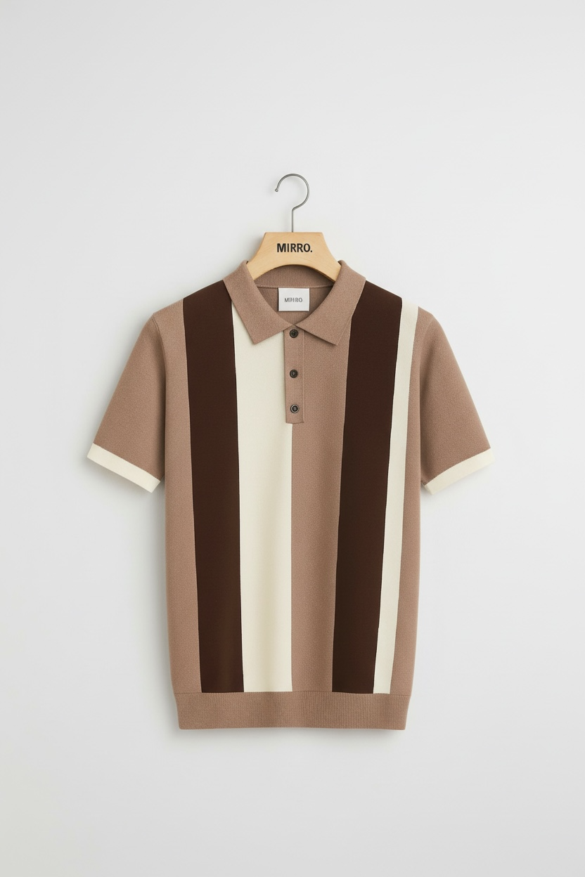 Short Sleeve Men's Vintage Stripe Personality Zipper Half Sleeve