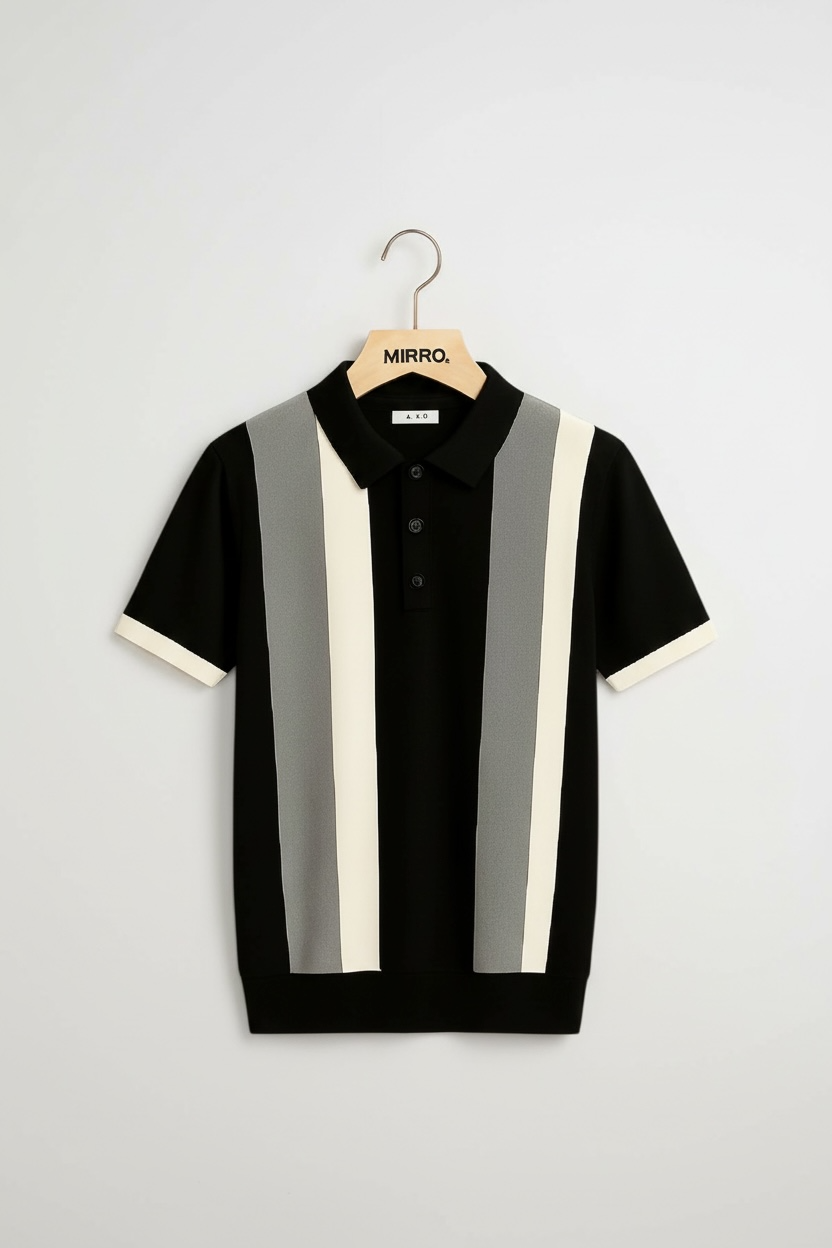 Short Sleeve Men's Vintage Stripe Personality Zipper Half Sleeve