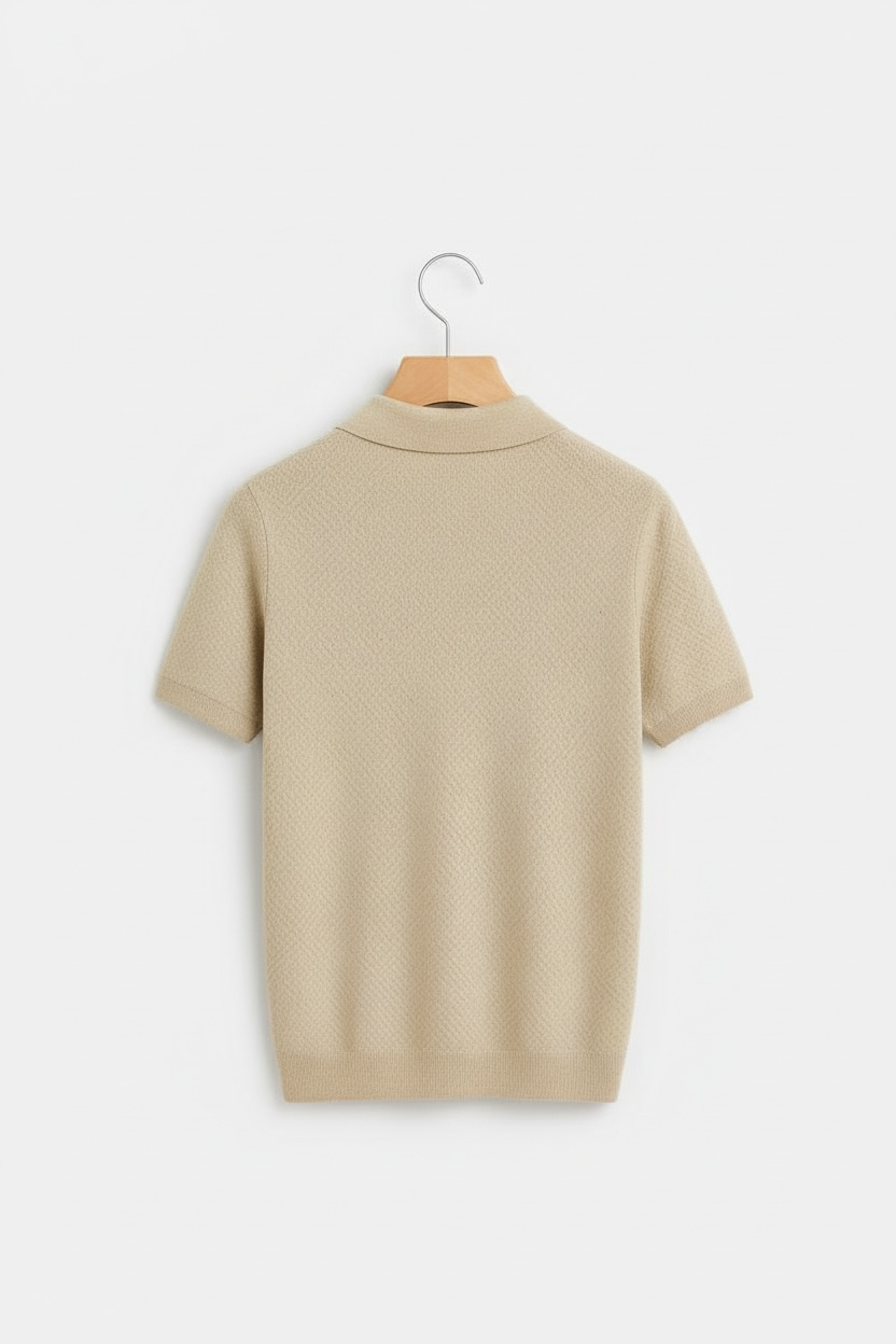 Men's Cashmere Sweater Lapel Pullover Shirt Collar Solid Color Wool Knitted With Short Sleeves