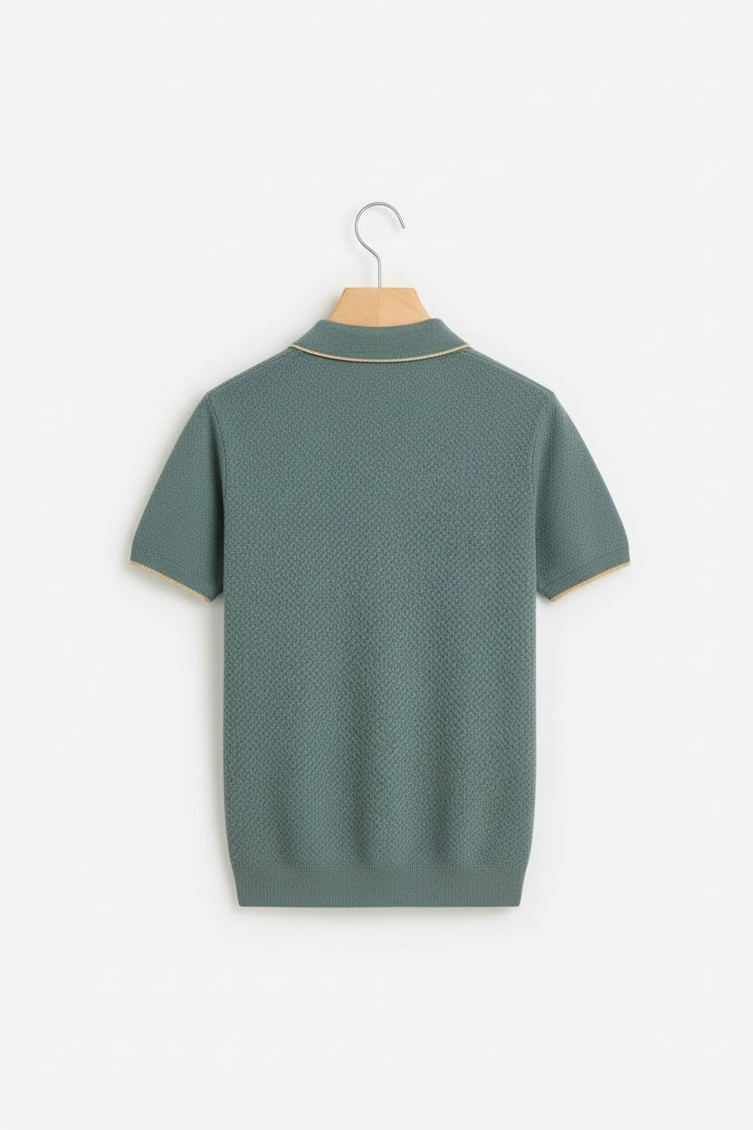 Men's Cashmere Sweater Lapel Pullover Shirt Collar Solid Color Wool Knitted With Short Sleeves