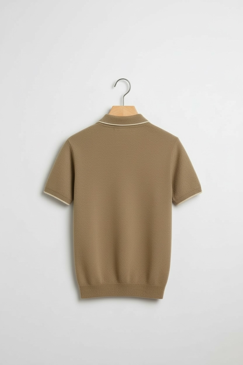 Men's Cashmere Sweater Lapel Pullover Shirt Collar Solid Color Wool Knitted With Short Sleeves