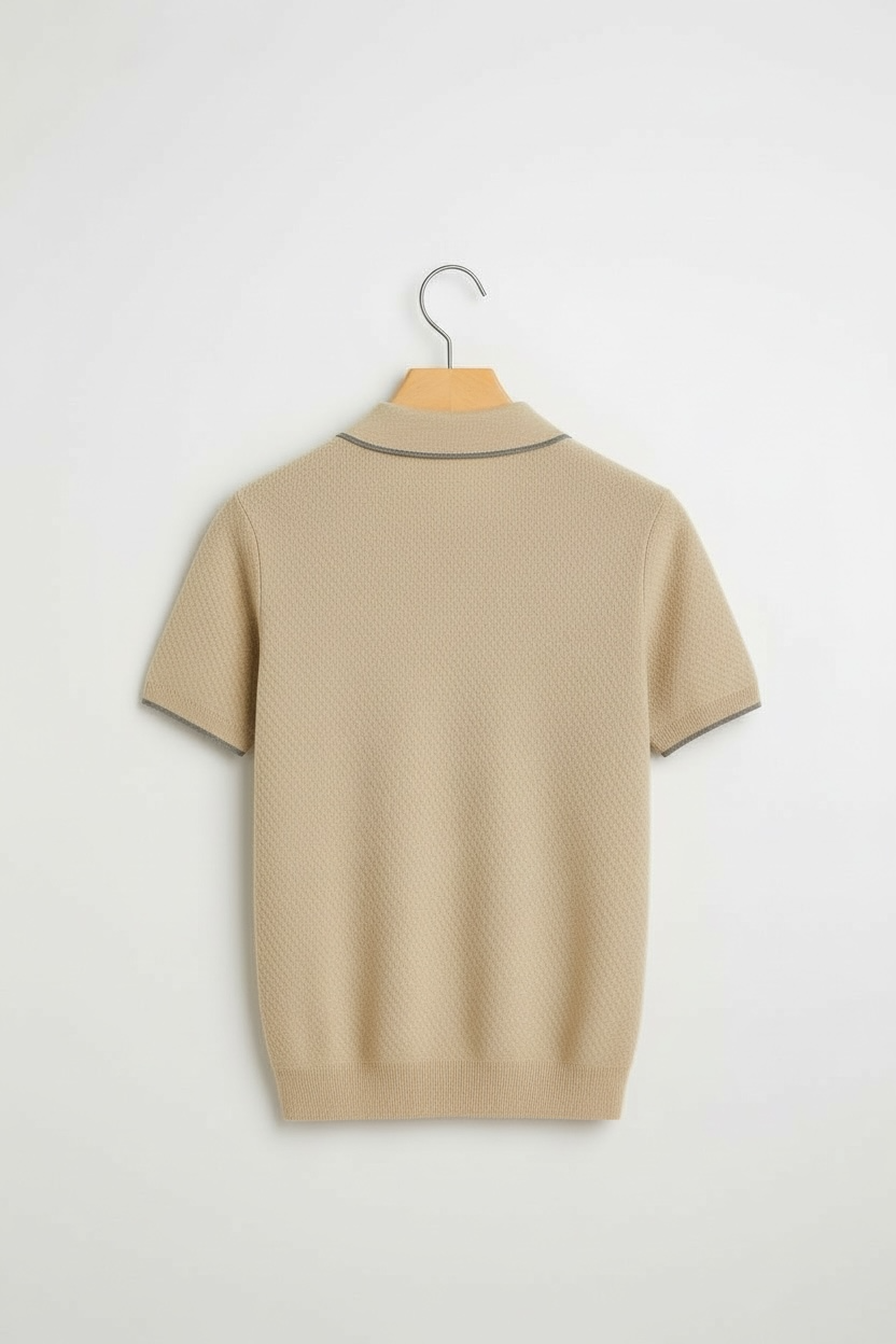 Men's Cashmere Sweater Lapel Pullover Shirt Collar Solid Color Wool Knitted With Short Sleeves