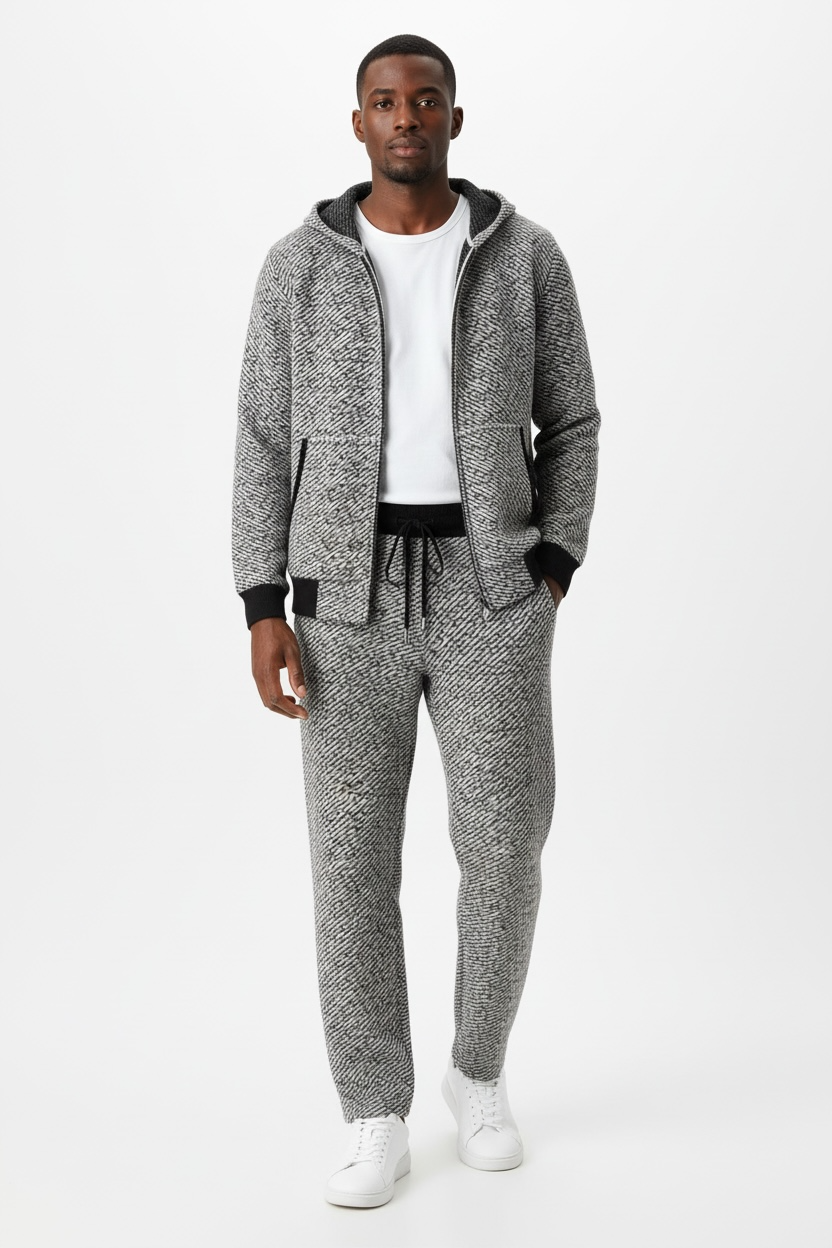 Men's Hooded Sweater Cardigan Casual Set