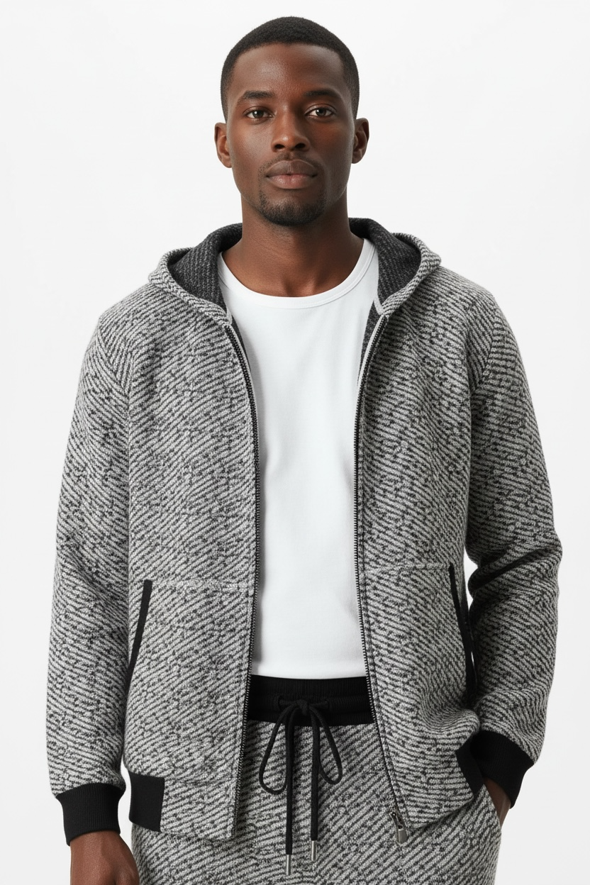 Men's Hooded Sweater Cardigan Casual Set