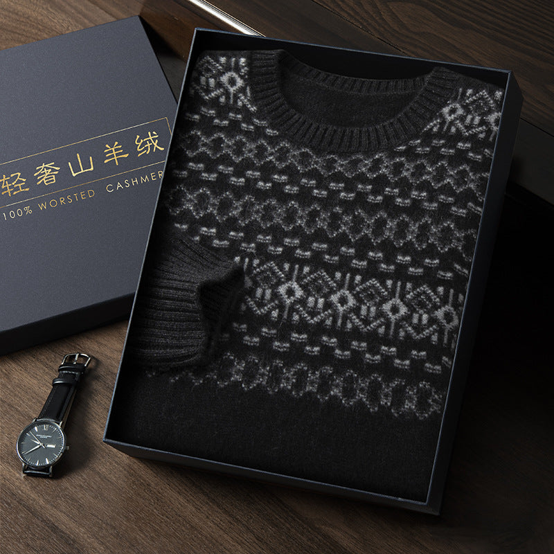 Jacquard Cashmere Sweater Men's Thickened Knitting Wool Base Shirt