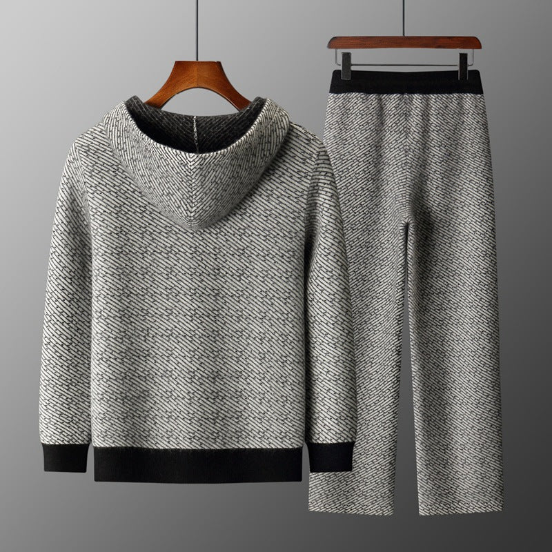 Men's Hooded Sweater Cardigan Casual Set