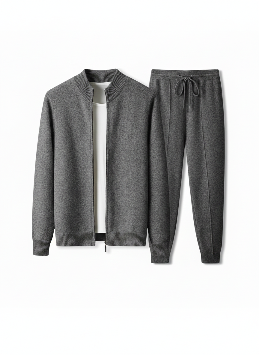Wool Cardigan Men's Stand Collar Zipper Knitted Sweater Coat Warm And Loose Cashmere Pants Men