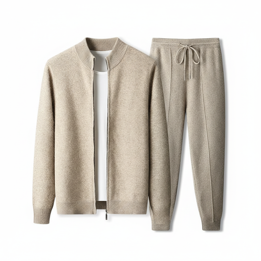 Wool Cardigan Men's Stand Collar Zipper Knitted Sweater Coat Warm And Loose Cashmere Pants Men