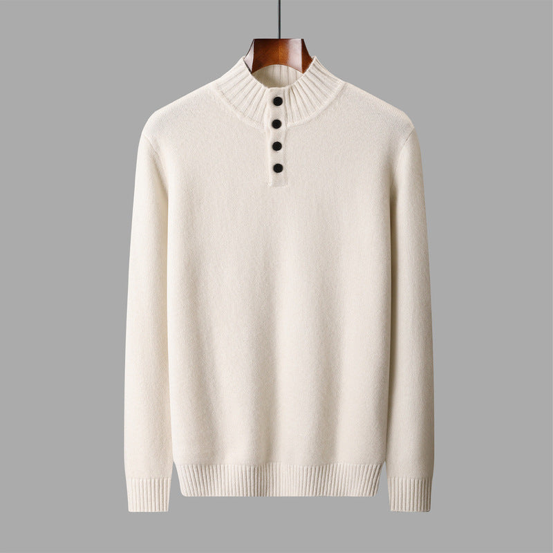 Thickened Four-button Half-collar Wool Sweater Men