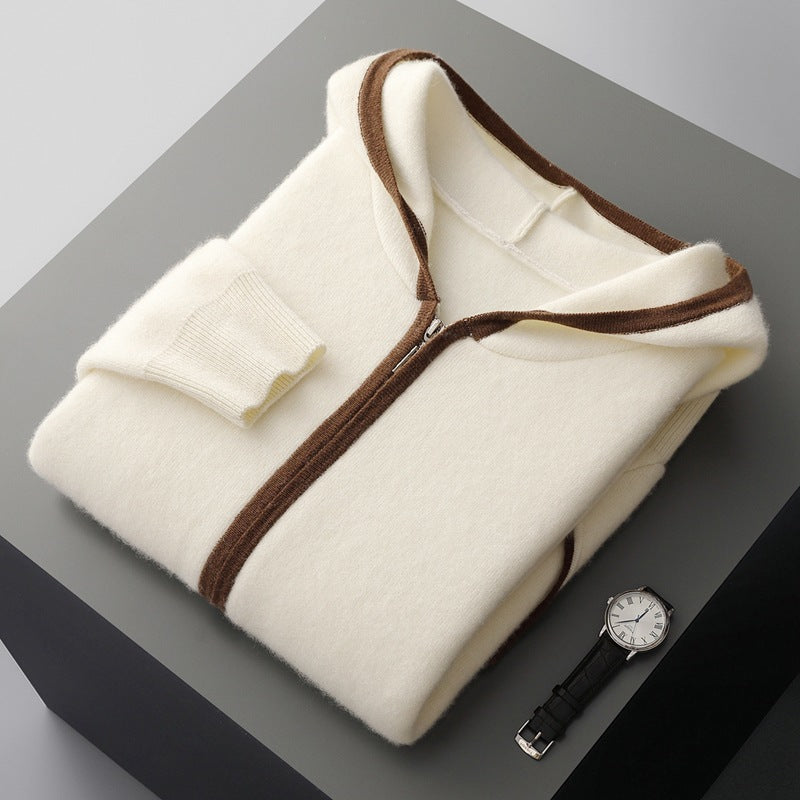 Casual Zip-up Hooded Cashmere Cardigan Sweater