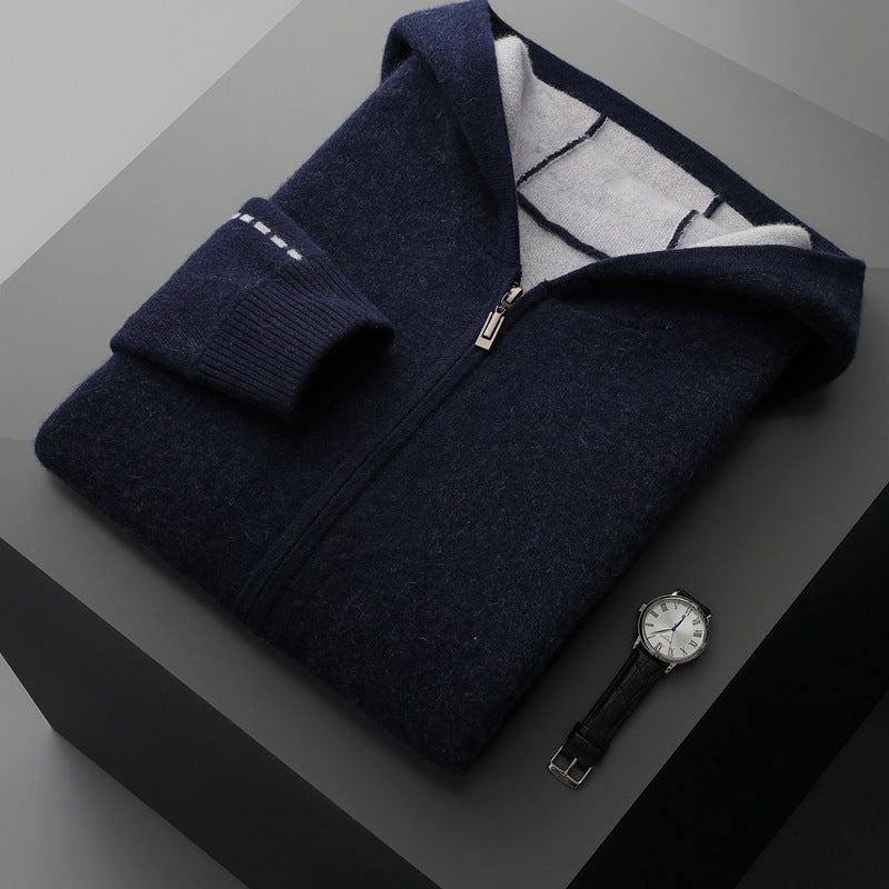 Autumn And Winter Men's Cashmere Thickened Half-high Collar Zipper Cardigan Sweater