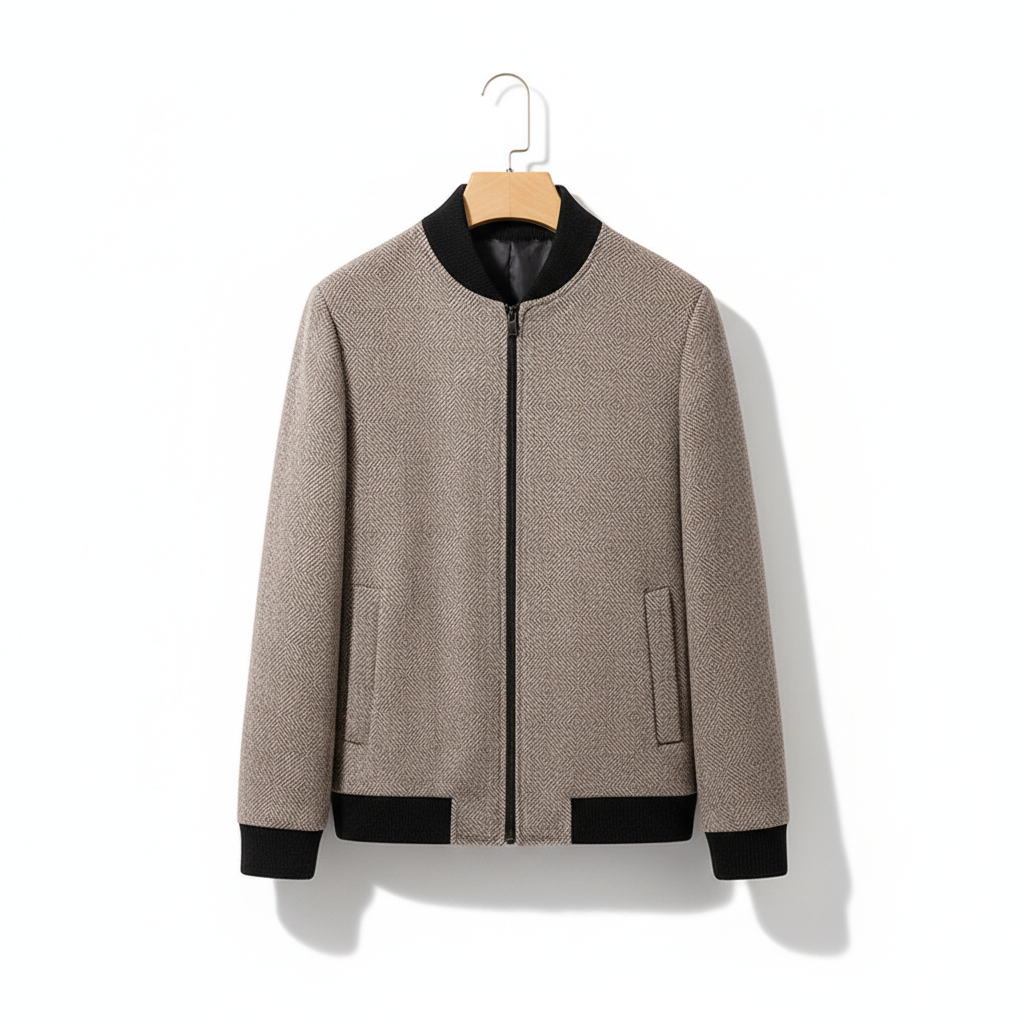 Business Casual Cotton And Thickening Stand Collar Zipper Woolen Jacket