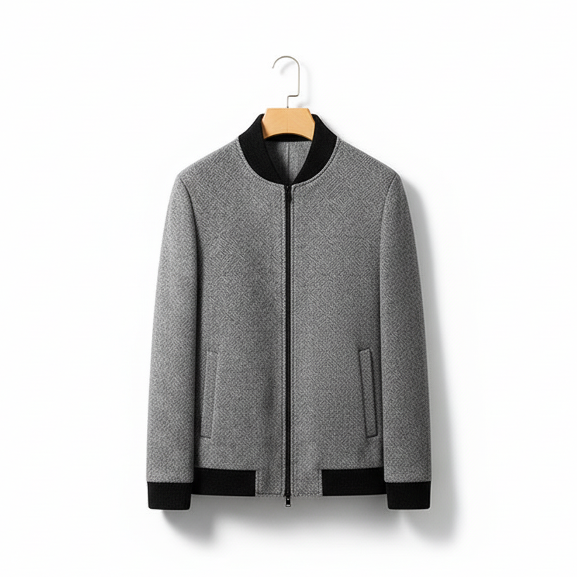 Business Casual Cotton And Thickening Stand Collar Zipper Woolen Jacket